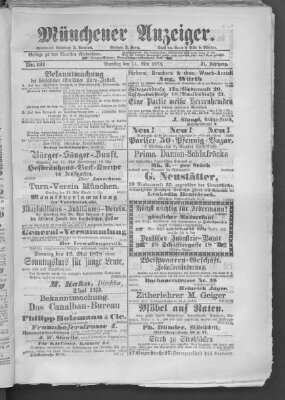 Münchener Anzeiger (Münchner neueste Nachrichten) Samstag 11. Mai 1878