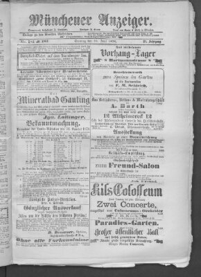 Münchener Anzeiger (Münchner neueste Nachrichten) Sonntag 30. Juni 1878