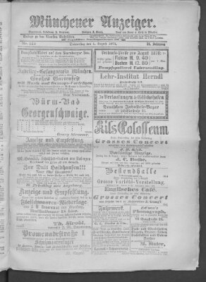 Münchener Anzeiger (Münchner neueste Nachrichten) Donnerstag 1. August 1878