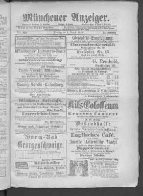 Münchener Anzeiger (Münchner neueste Nachrichten) Dienstag 6. August 1878