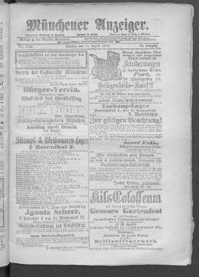 Münchener Anzeiger (Münchner neueste Nachrichten) Samstag 10. August 1878