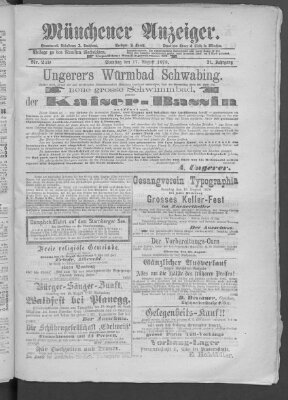 Münchener Anzeiger (Münchner neueste Nachrichten) Samstag 17. August 1878