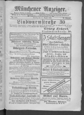 Münchener Anzeiger (Münchner neueste Nachrichten) Samstag 24. August 1878