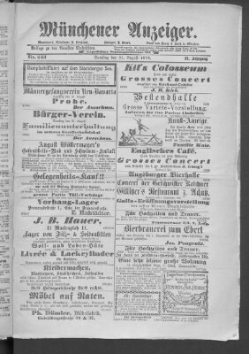 Münchener Anzeiger (Münchner neueste Nachrichten) Samstag 31. August 1878