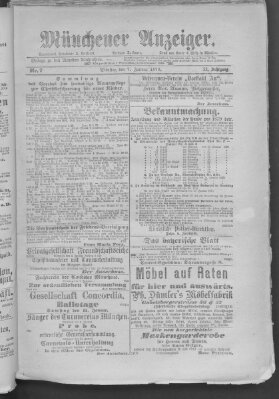 Münchener Anzeiger (Münchner neueste Nachrichten) Dienstag 7. Januar 1879