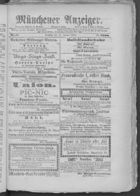 Münchener Anzeiger (Münchner neueste Nachrichten) Samstag 18. Januar 1879