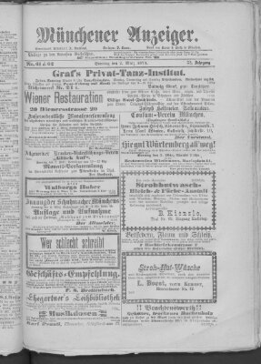 Münchener Anzeiger (Münchner neueste Nachrichten) Sonntag 2. März 1879