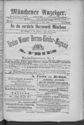 Münchener Anzeiger (Münchner neueste Nachrichten) Samstag 15. März 1879