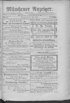 Münchener Anzeiger (Münchner neueste Nachrichten) Donnerstag 27. März 1879