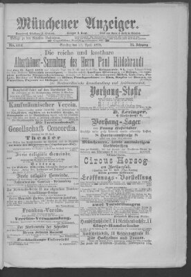 Münchener Anzeiger (Münchner neueste Nachrichten) Samstag 12. April 1879