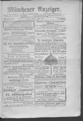 Münchener Anzeiger (Münchner neueste Nachrichten) Sonntag 20. April 1879