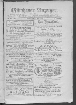 Münchener Anzeiger (Münchner neueste Nachrichten) Sonntag 27. April 1879