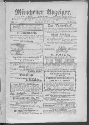 Münchener Anzeiger (Münchner neueste Nachrichten) Dienstag 29. April 1879