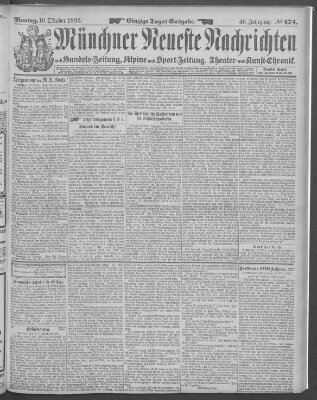 Münchner neueste Nachrichten Montag 16. Oktober 1893