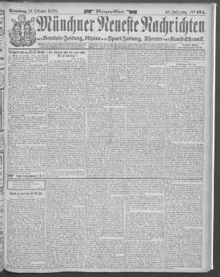 Münchner neueste Nachrichten Samstag 21. Oktober 1893