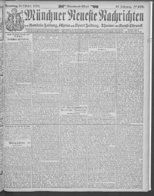 Münchner neueste Nachrichten Samstag 28. Oktober 1893