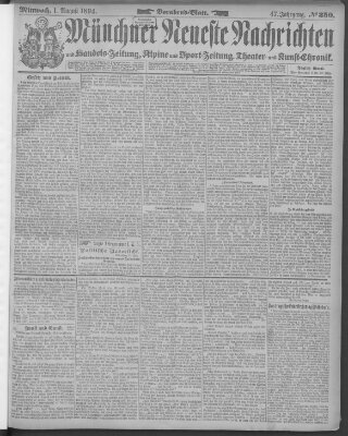 Münchner neueste Nachrichten Mittwoch 1. August 1894