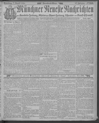 Münchner neueste Nachrichten Dienstag 7. August 1894