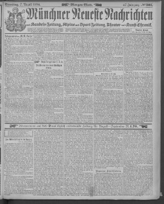 Münchner neueste Nachrichten Dienstag 7. August 1894