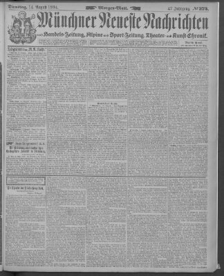 Münchner neueste Nachrichten Dienstag 14. August 1894