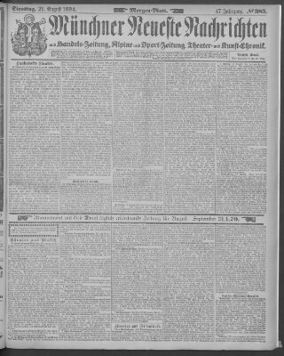 Münchner neueste Nachrichten Dienstag 21. August 1894