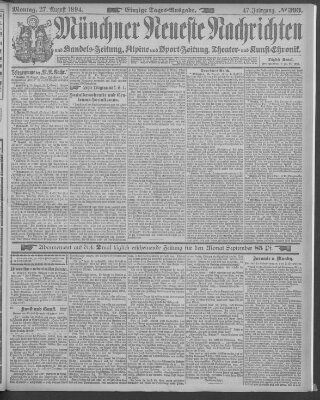 Münchner neueste Nachrichten Montag 27. August 1894