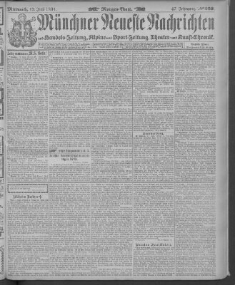 Münchner neueste Nachrichten Mittwoch 13. Juni 1894