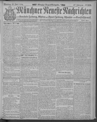 Münchner neueste Nachrichten Montag 18. Juni 1894