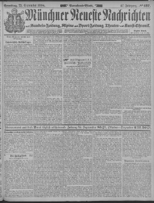 Münchner neueste Nachrichten Samstag 22. September 1894