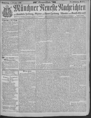 Münchner neueste Nachrichten Samstag 1. Oktober 1892