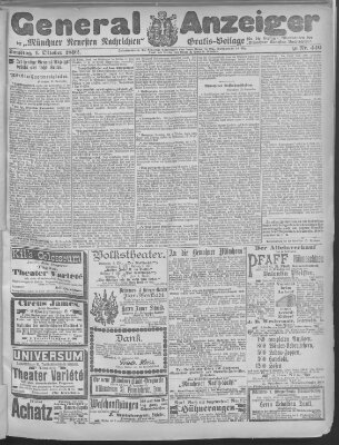 Münchner neueste Nachrichten Samstag 1. Oktober 1892