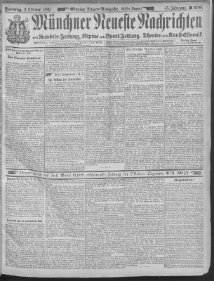 Münchner neueste Nachrichten Sonntag 2. Oktober 1892