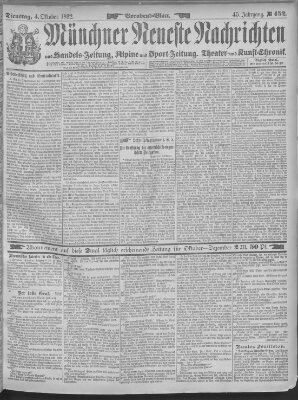 Münchner neueste Nachrichten Dienstag 4. Oktober 1892