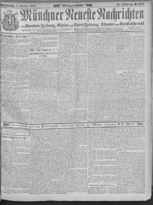 Münchner neueste Nachrichten Mittwoch 5. Oktober 1892