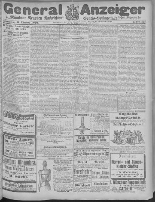 Münchner neueste Nachrichten Donnerstag 6. Oktober 1892