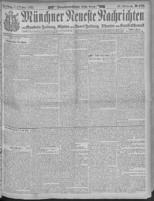 Münchner neueste Nachrichten Freitag 7. Oktober 1892