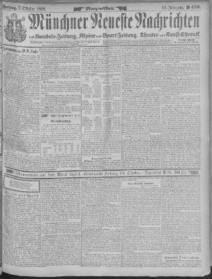 Münchner neueste Nachrichten Freitag 7. Oktober 1892