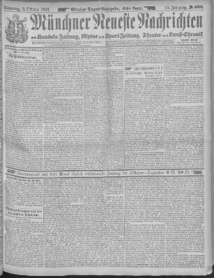 Münchner neueste Nachrichten Sonntag 9. Oktober 1892