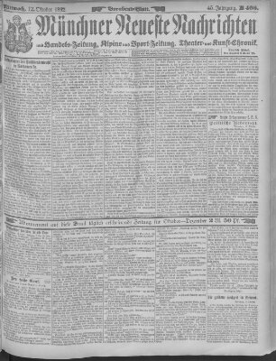 Münchner neueste Nachrichten Mittwoch 12. Oktober 1892