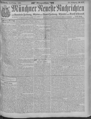 Münchner neueste Nachrichten Mittwoch 12. Oktober 1892