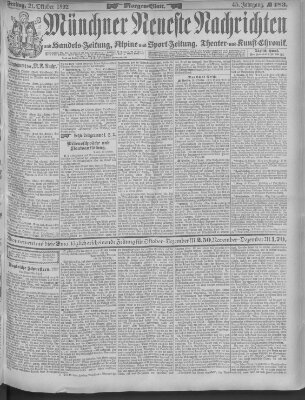 Münchner neueste Nachrichten Freitag 21. Oktober 1892