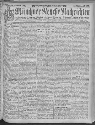 Münchner neueste Nachrichten Samstag 19. November 1892