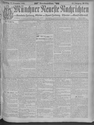 Münchner neueste Nachrichten Dienstag 22. November 1892