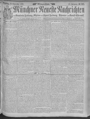 Münchner neueste Nachrichten Dienstag 22. November 1892