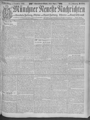 Münchner neueste Nachrichten Donnerstag 1. Dezember 1892