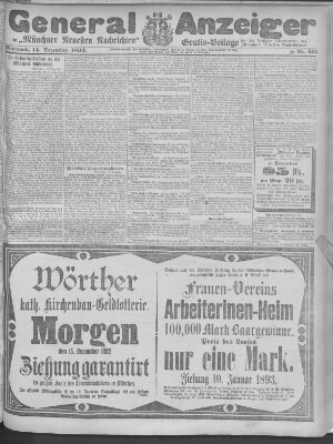 Münchner neueste Nachrichten Mittwoch 14. Dezember 1892