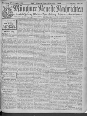 Münchner neueste Nachrichten Dienstag 27. Dezember 1892