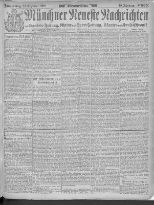 Münchner neueste Nachrichten Donnerstag 29. Dezember 1892