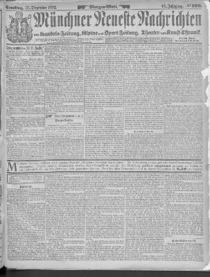 Münchner neueste Nachrichten Samstag 31. Dezember 1892