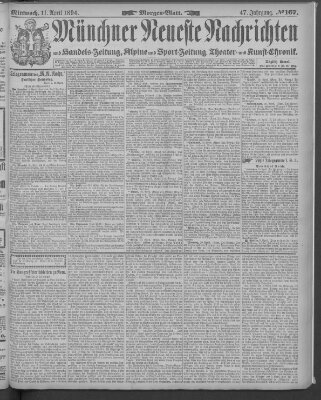 Münchner neueste Nachrichten Mittwoch 11. April 1894